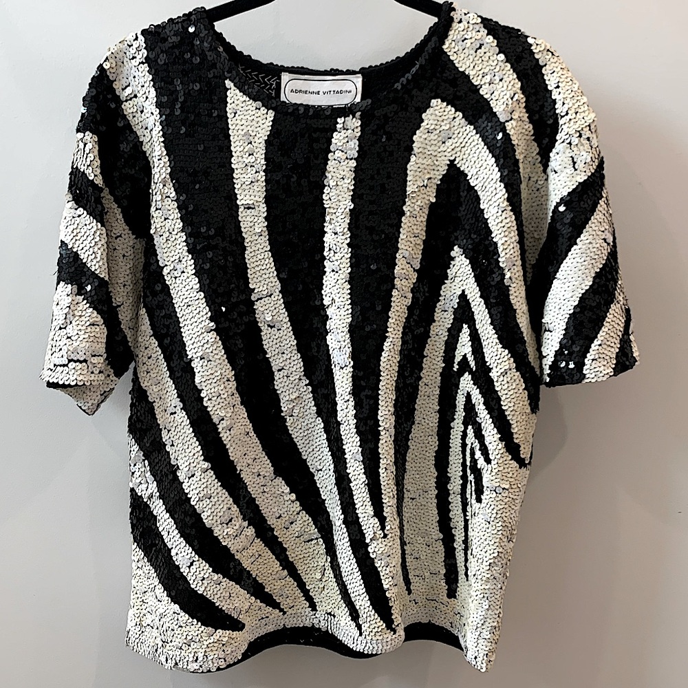 Adrienne Vittadini Sequenced B&W Blouse